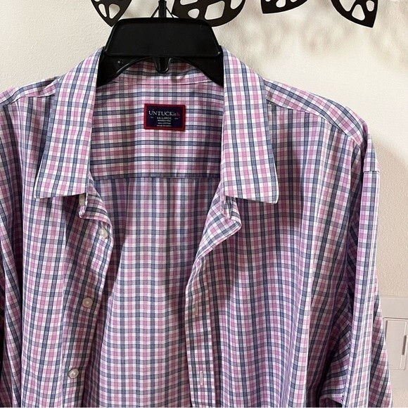 Untuckit Wrinkle-Free Dolcetto Shirt Pink Blue & White Check  XXL - Picture 4 of 15